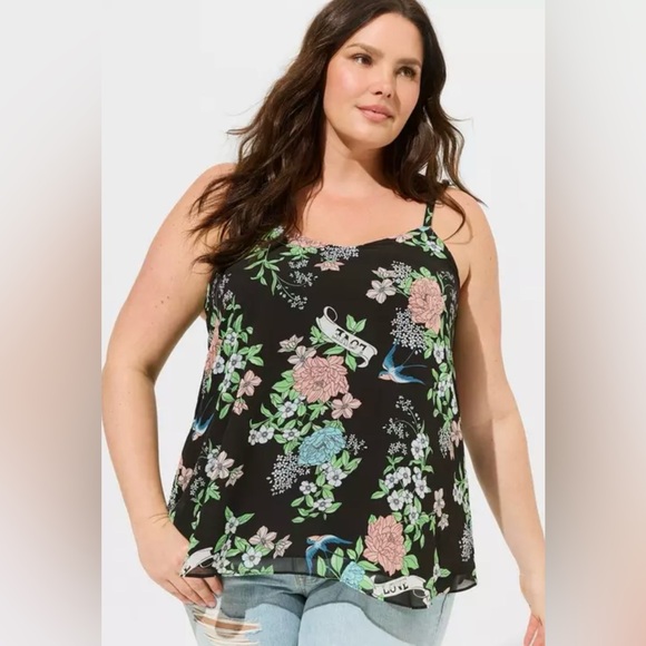 torrid Tops - Torrid Sophie Chiffon Swing Cami - Love Bird Print